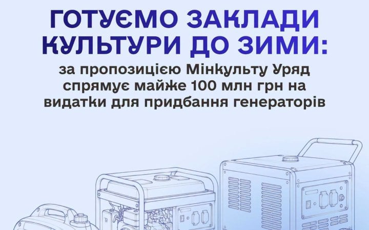Уряд виділяє майже 100 млн грн закладам культури на генератори