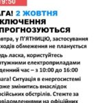2 жовтня в Україні не прогнозують відключення електроенергії